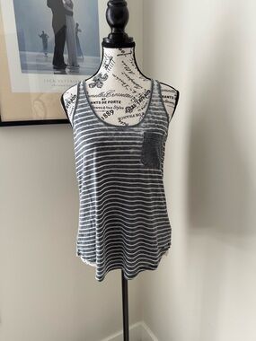 Roxy Gray & White Striped Pocket Tank Top